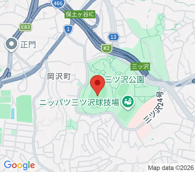 三ツ沢公園陸上競技場の地図
