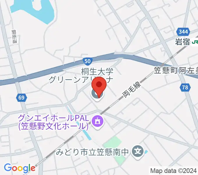 桐生大学グリーンアリーナの地図