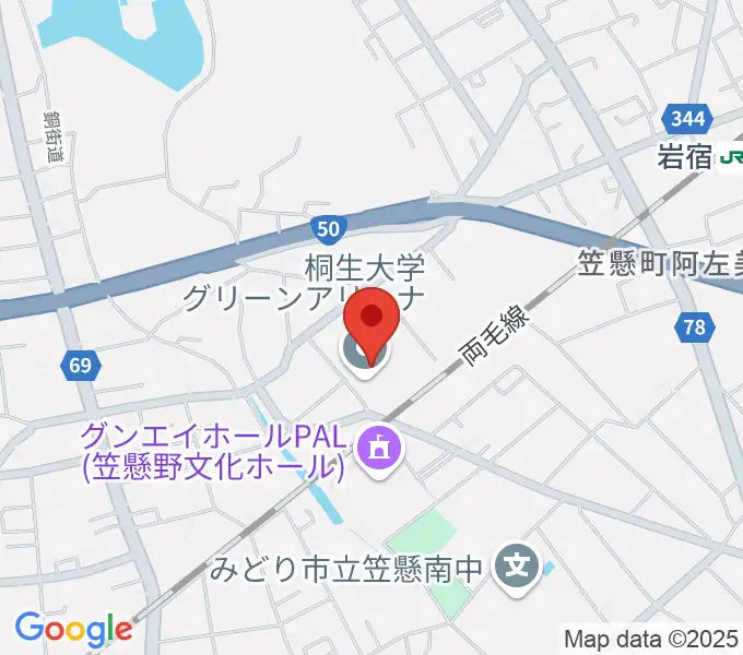 桐生大学グリーンアリーナの地図