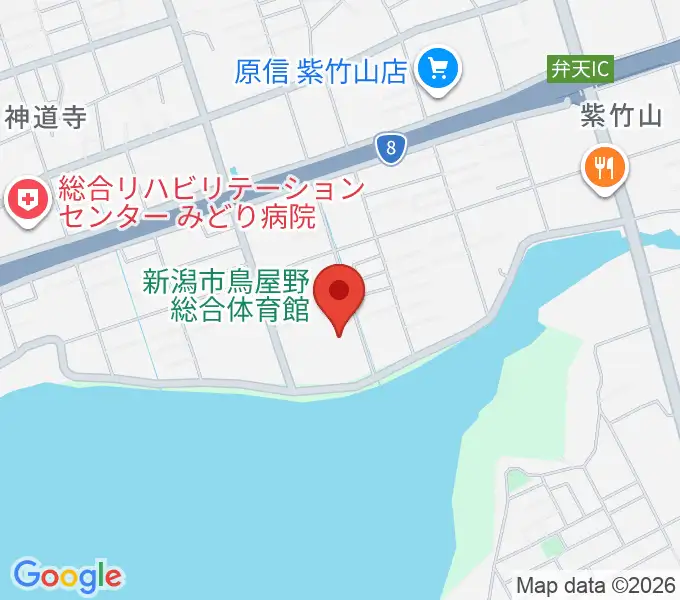 新潟市鳥屋野総合体育館の地図
