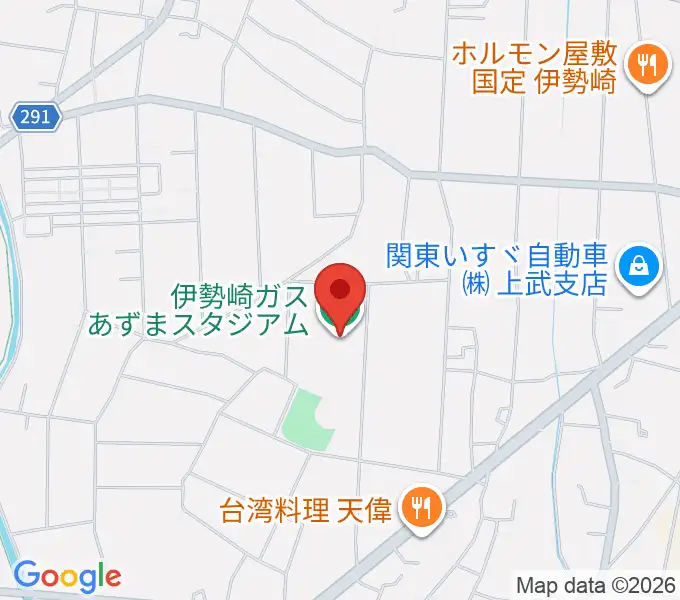 伊勢崎ガスあずまスタジアムの地図