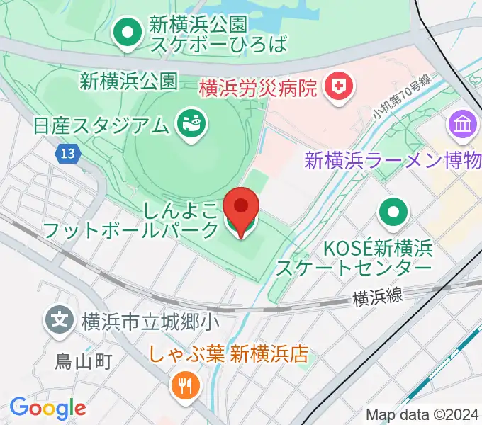 しんよこフットボールパークの地図