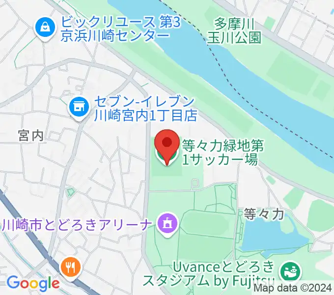 等々力第1・第2サッカー場の地図