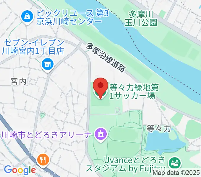 等々力第1・第2サッカー場の地図