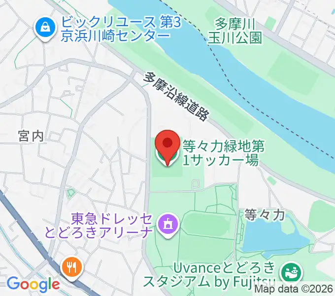 等々力第1・第2サッカー場の地図