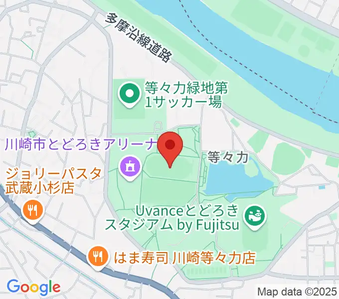 等々力補助陸上競技場の地図