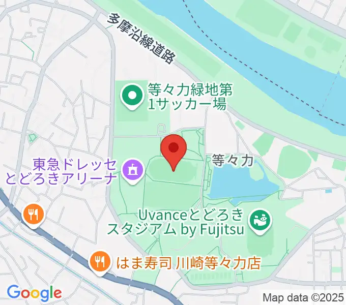 等々力補助陸上競技場の地図