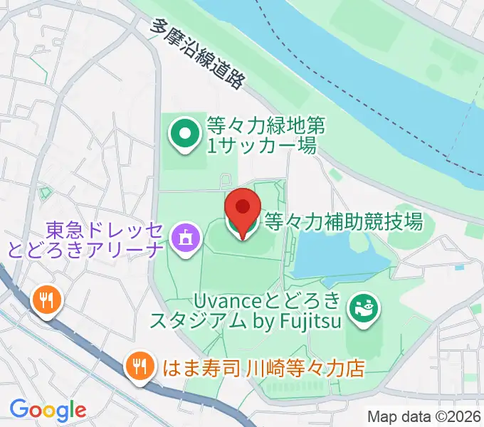 等々力補助陸上競技場の地図