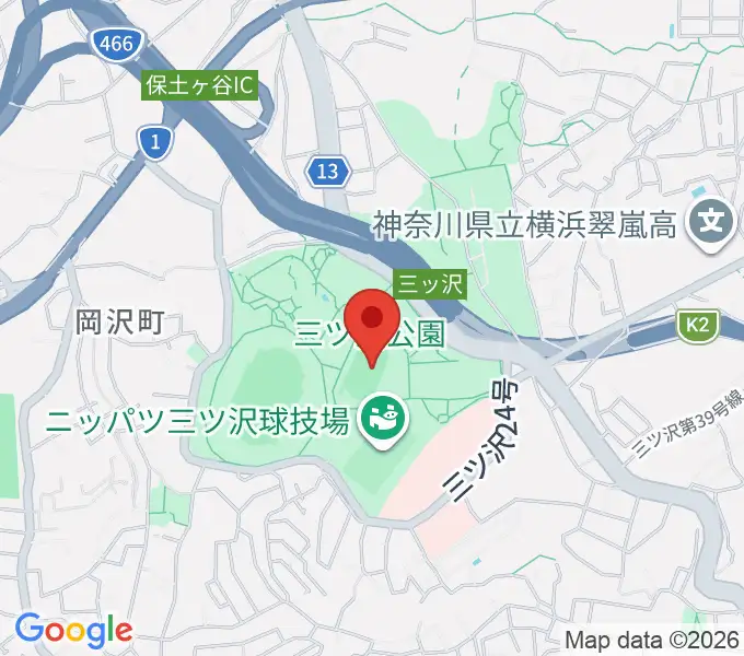 三ツ沢公園補助陸上競技場の地図