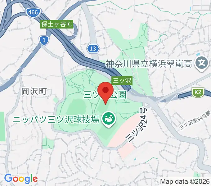 三ツ沢公園補助陸上競技場の地図