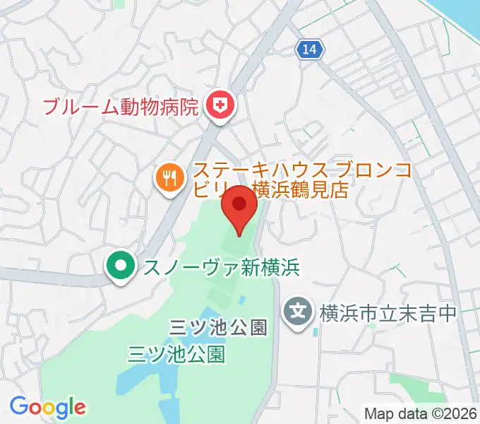 三ツ池公園多目的広場の地図