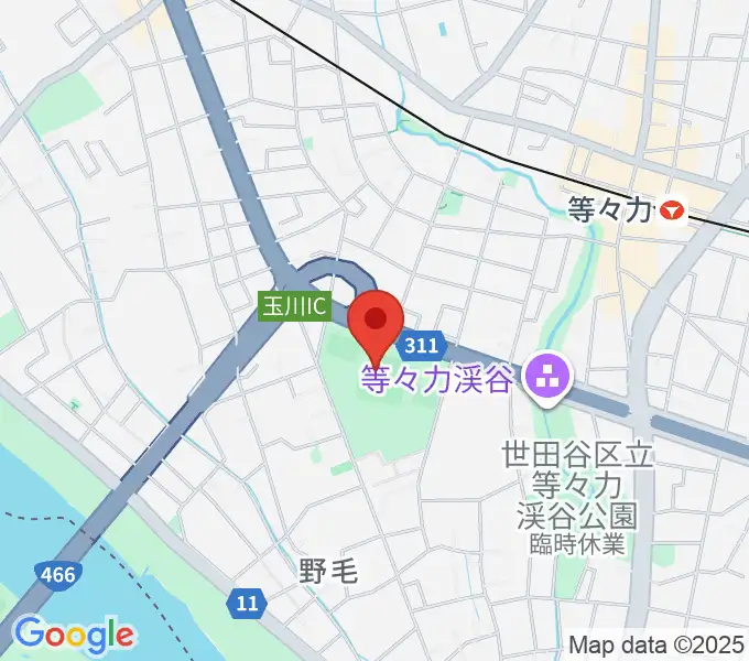 玉川野毛町公園野球場の地図