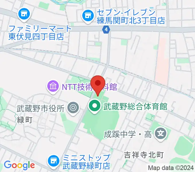 武蔵野温水プールの地図