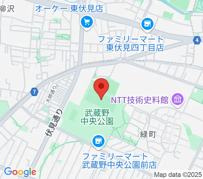 武蔵野中央公園スポーツ広場の地図
