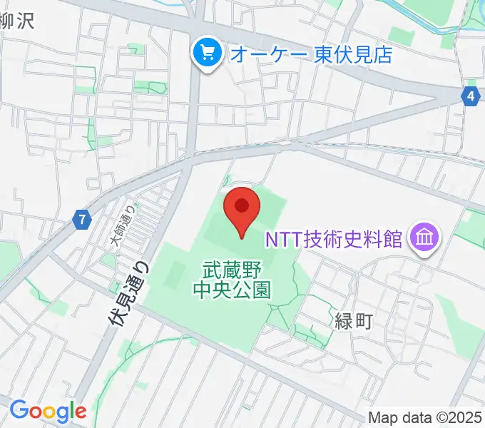 武蔵野中央公園スポーツ広場の地図