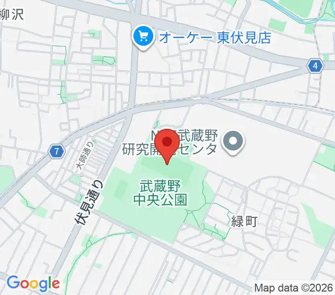 武蔵野中央公園スポーツ広場の地図