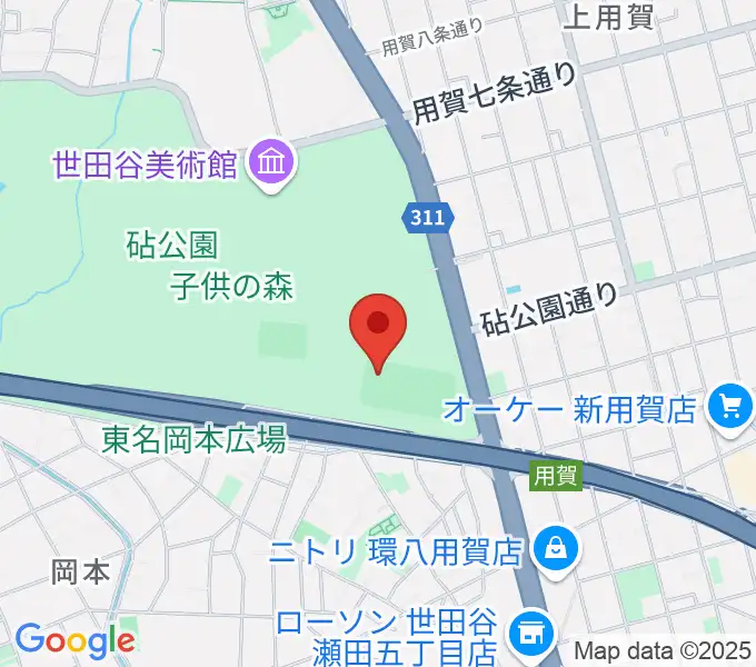 砧公園軟式野球場の地図