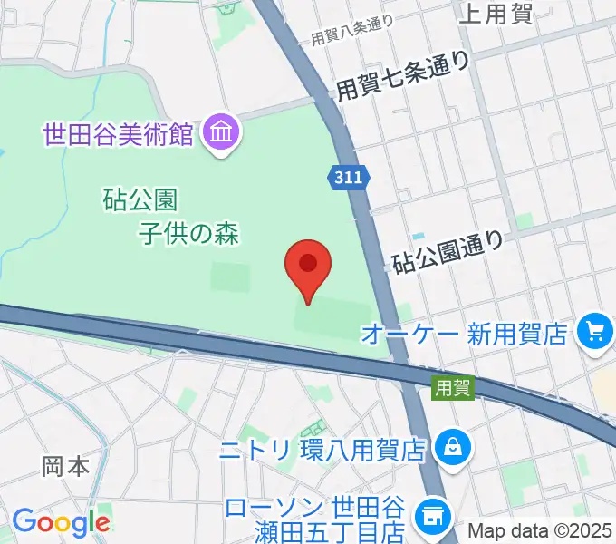 砧公園軟式野球場の地図