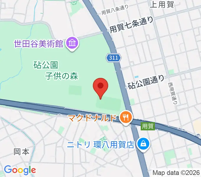 砧公園軟式野球場の地図