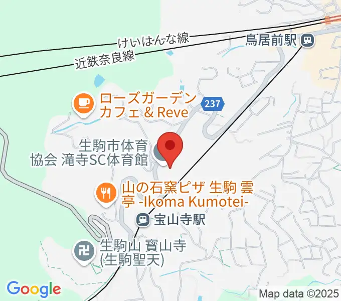 生駒市体育協会滝寺S.C.体育館の地図