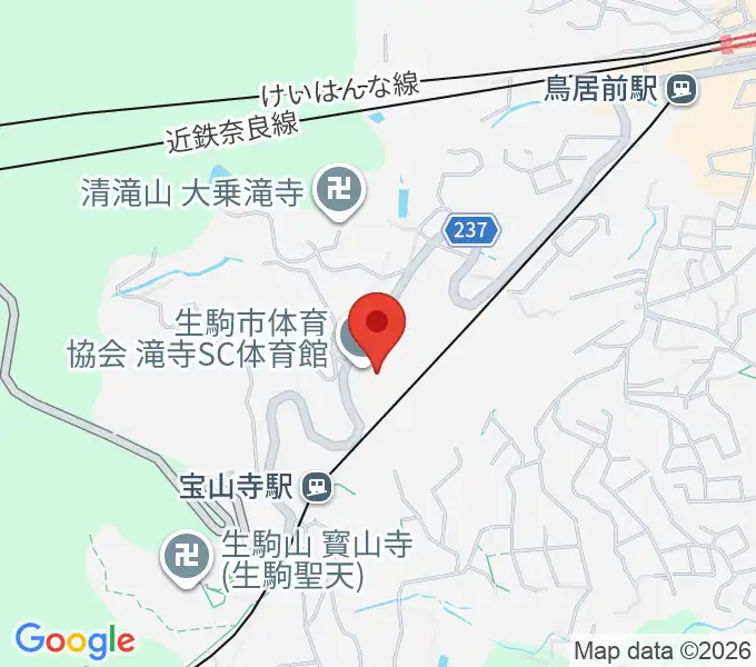 生駒市体育協会滝寺S.C.体育館の地図