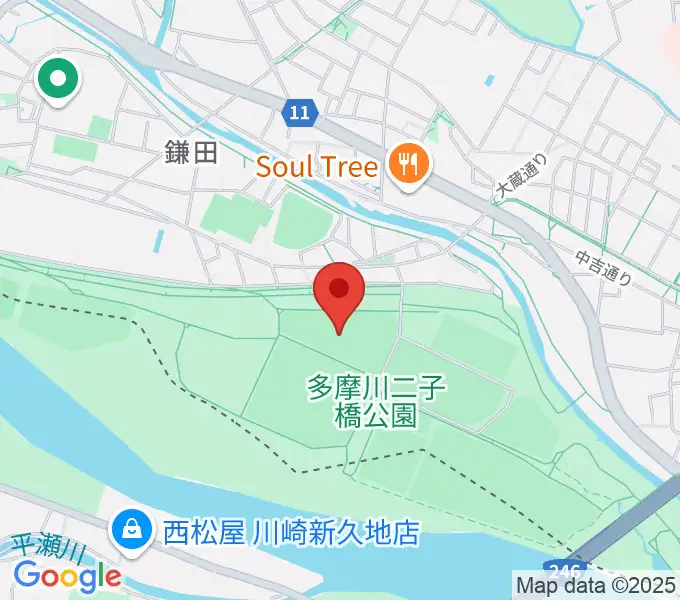 二子玉川緑地野球場の地図