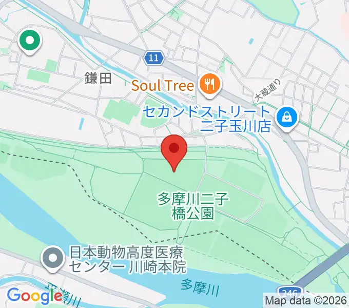 二子玉川緑地野球場の地図