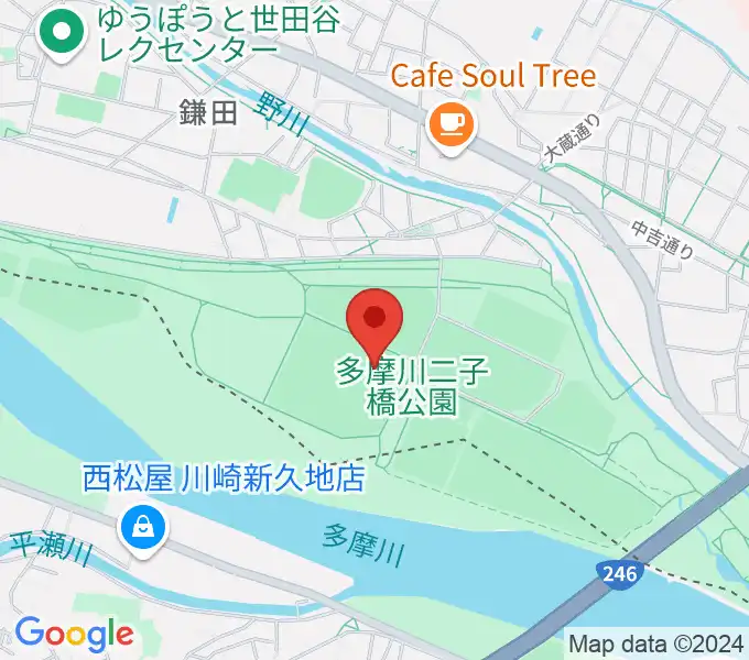 二子玉川緑地球技場・サッカー場の地図