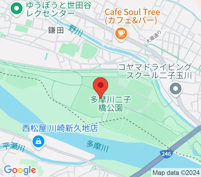 二子玉川緑地球技場・サッカー場の地図