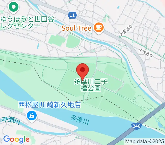 二子玉川緑地球技場・サッカー場の地図