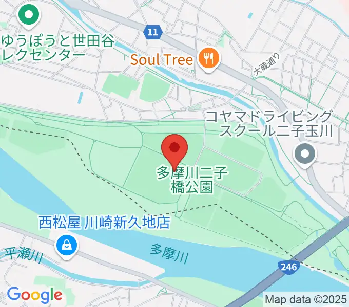 二子玉川緑地球技場・サッカー場の地図
