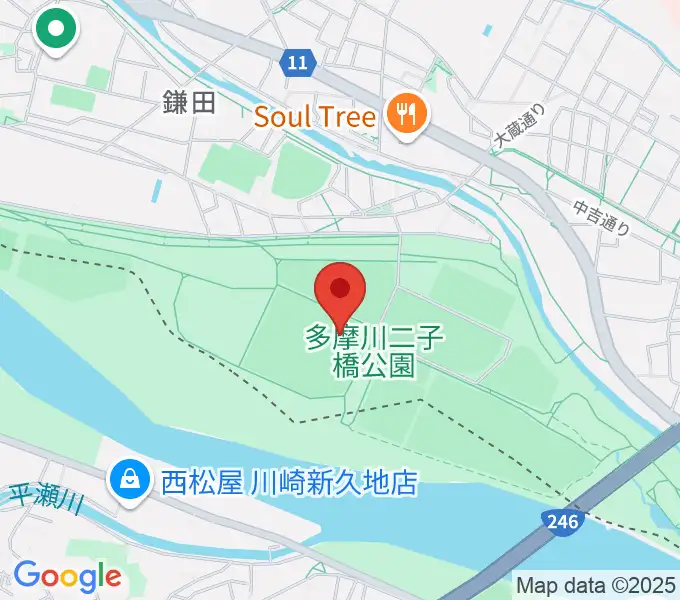 二子玉川緑地球技場・サッカー場の地図