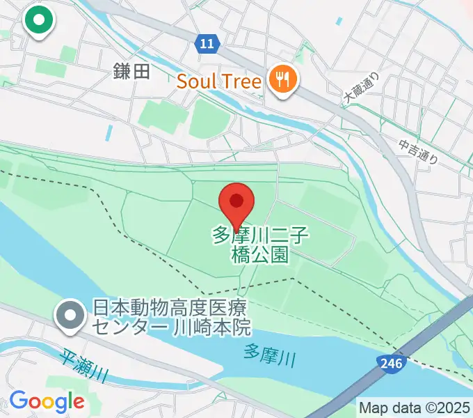 二子玉川緑地球技場・サッカー場の地図