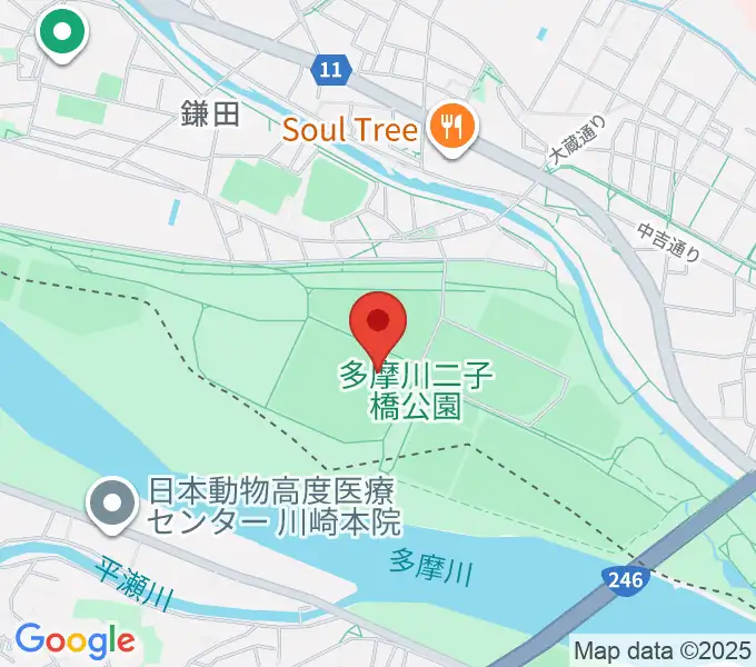二子玉川緑地球技場・サッカー場の地図