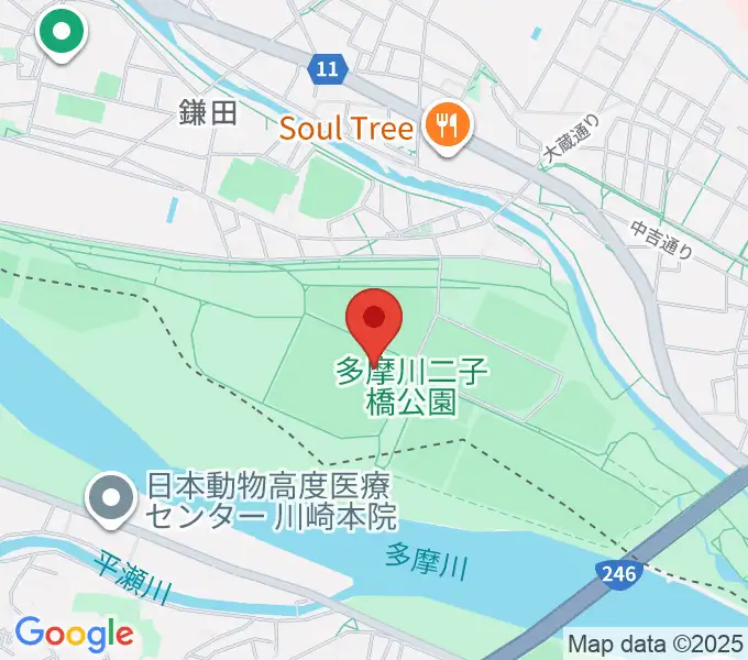 二子玉川緑地球技場・サッカー場の地図