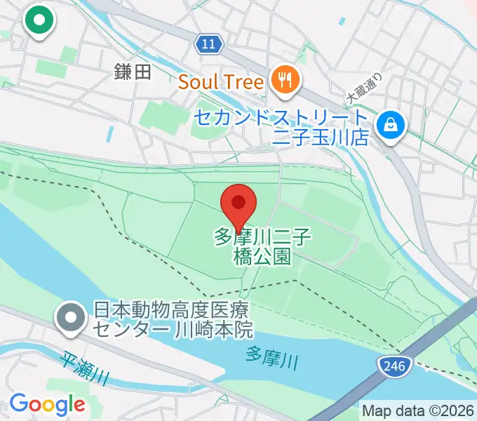 二子玉川緑地球技場・サッカー場の地図