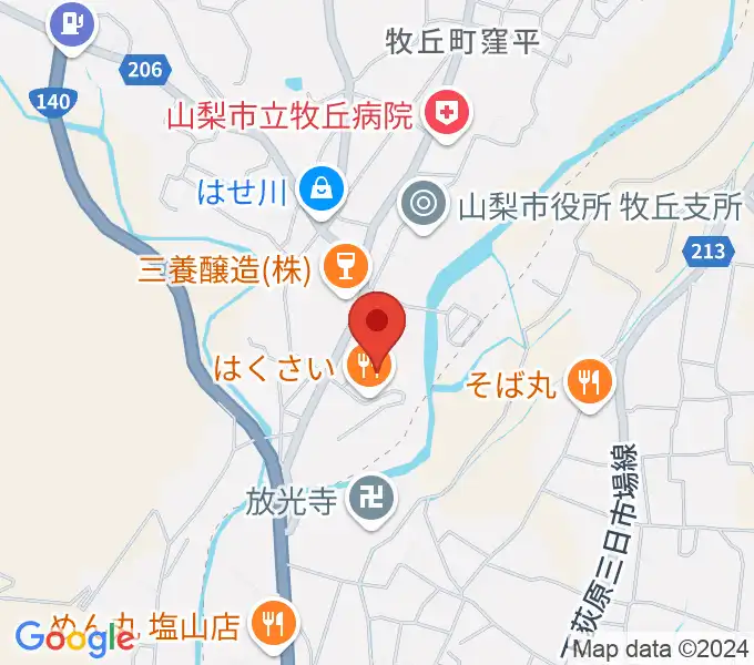 山梨市花かげホールの地図