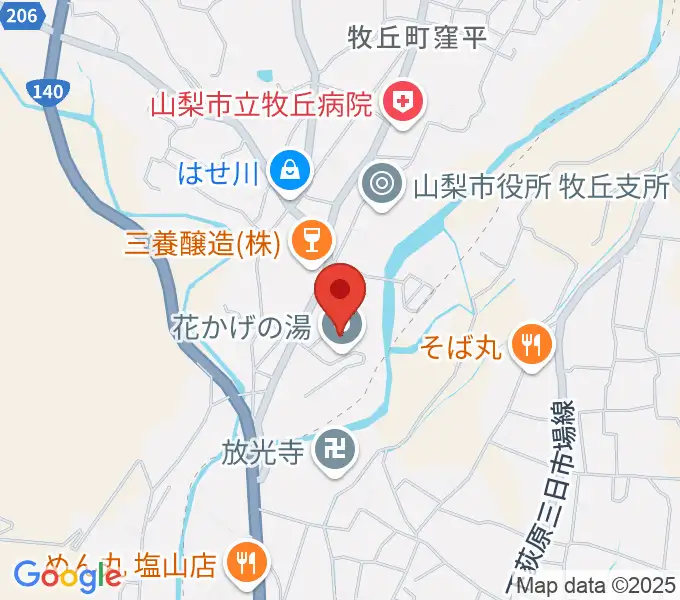 山梨市花かげホールの地図