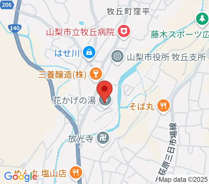 山梨市花かげホールの地図