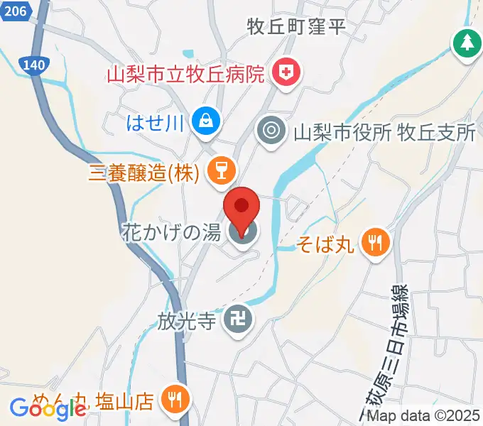 山梨市花かげホールの地図