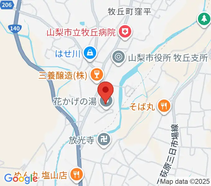 山梨市花かげホールの地図