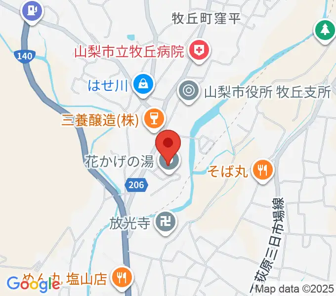 山梨市花かげホールの地図