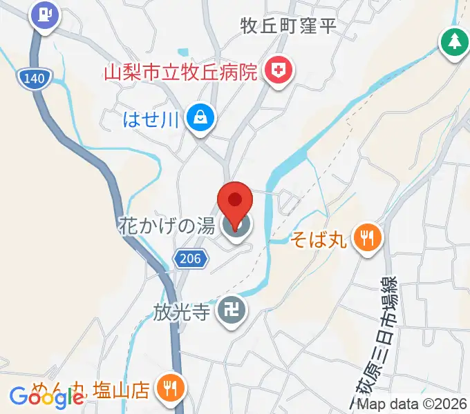 山梨市花かげホールの地図