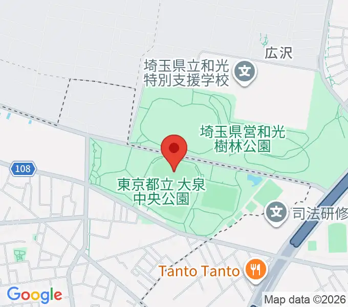大泉中央公園陸上競技場の地図