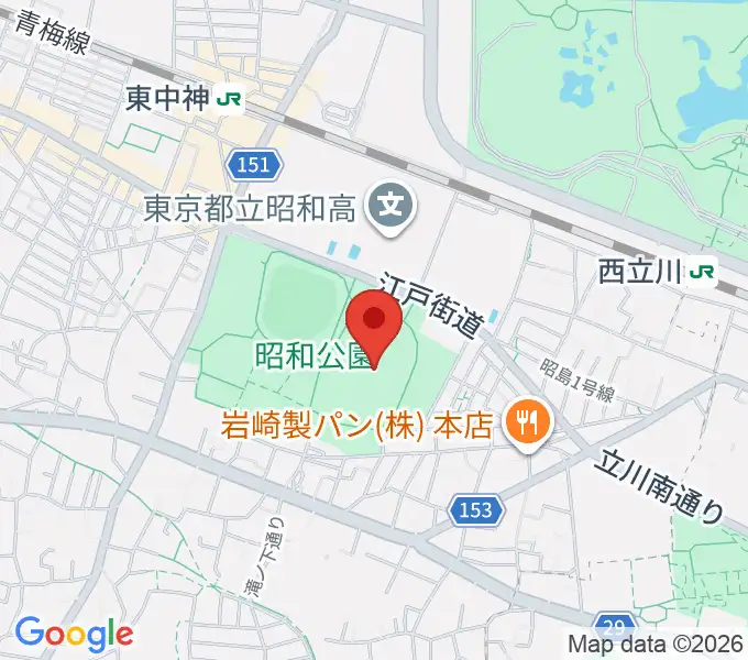 昭和公園陸上競技場の地図