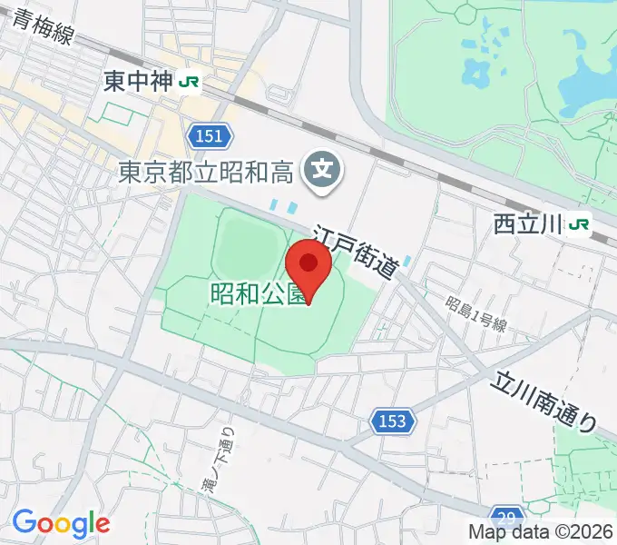 昭和公園陸上競技場の地図