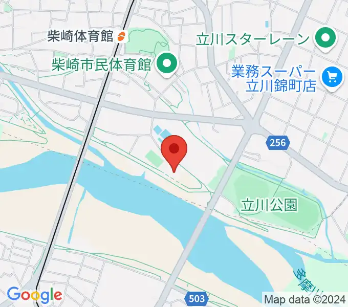 立川公園新堤防運動広場の地図