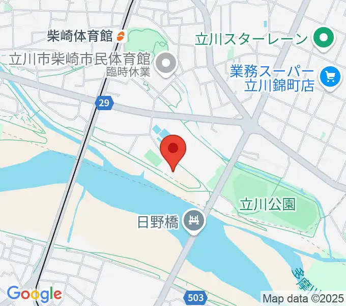 立川公園新堤防運動広場の地図