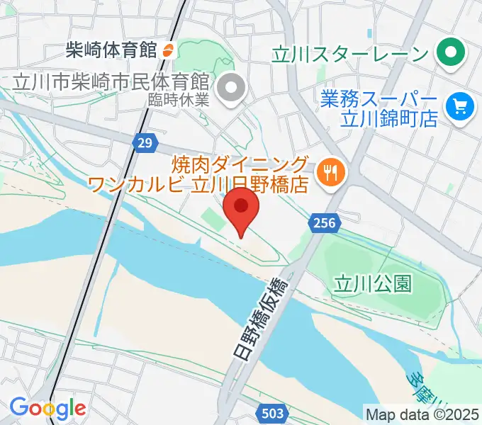 立川公園新堤防運動広場の地図