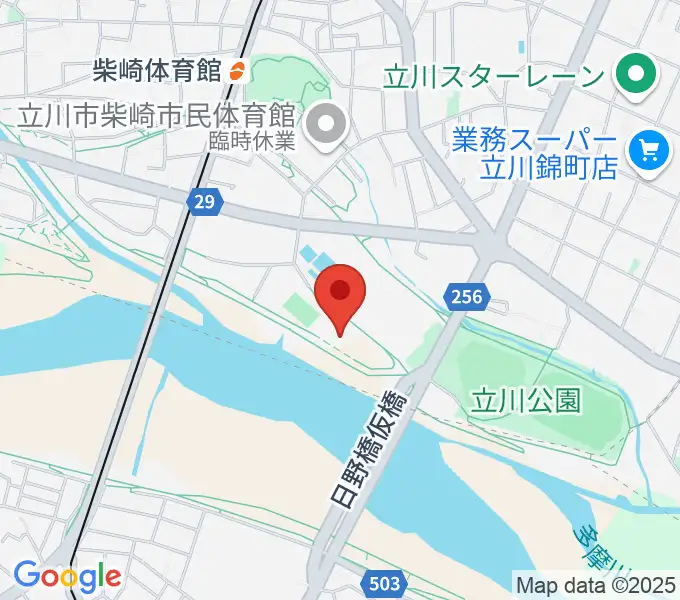 立川公園新堤防運動広場の地図